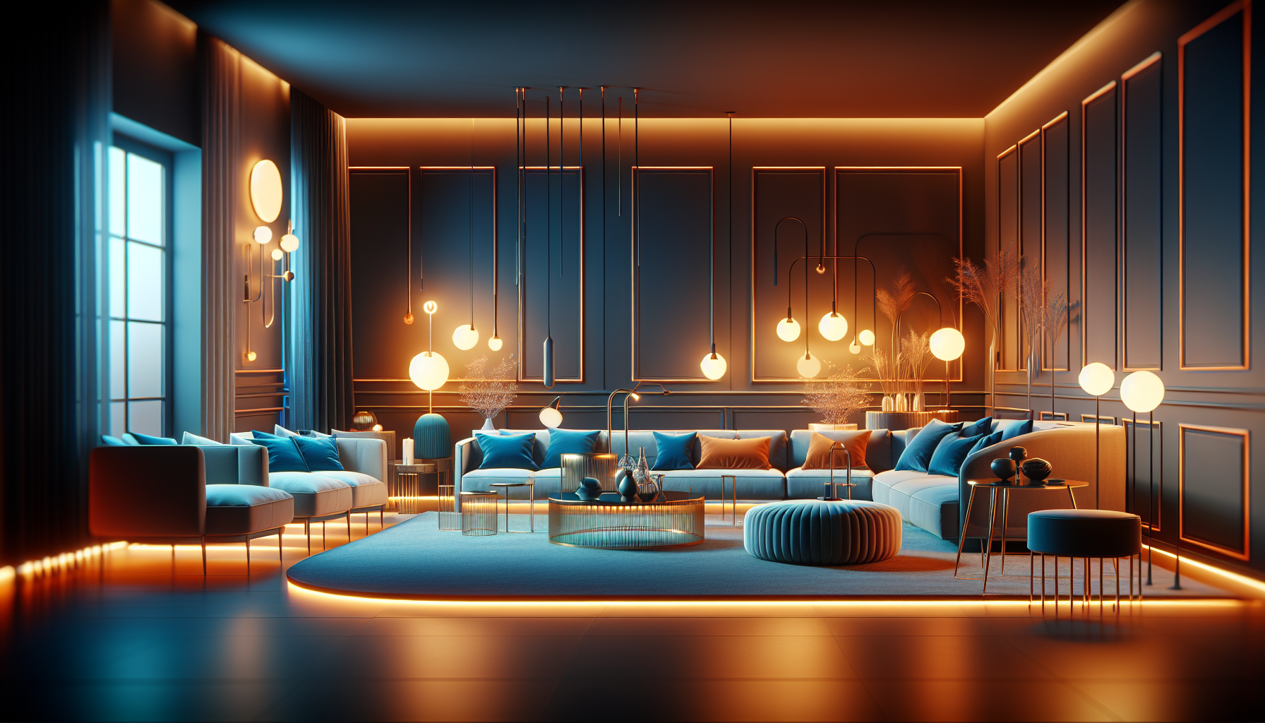 Digital rendering of staged living room with AI technology